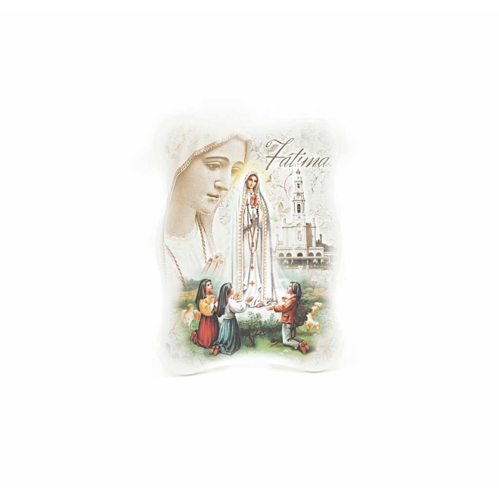 Placa Madeira Aparição de Fátima Colorida 22*16cm