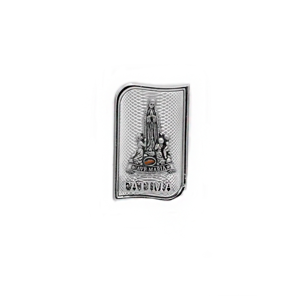 Placa Metal C/ Aparição de Fátima C/ Terra 6,5cm