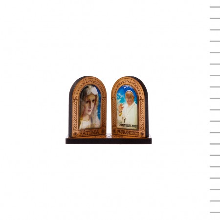 Placa Pequena Madeira Papa Francisco e Fátima Colorido Placa Pequena Madeira Papa Francisco e Fátima Colorido