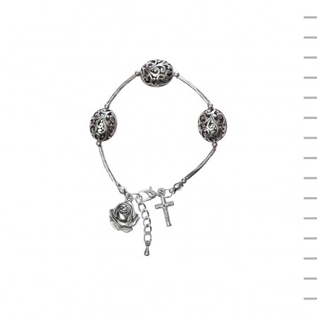 Pulseira com Conta Redonda Medalha e Crucifixo Pulseira com Conta Redonda Medalha e Crucifixo