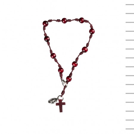 Pulseira com Fio e Conta Madeira com Cruz e Medalha Pulseira com Fio e Conta Madeira com Cruz e Medalha