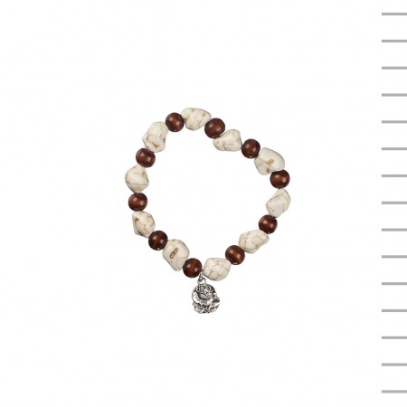 Pulseira Conta Pedra e Madeira com Fátima e Rosa Pulseira Conta Pedra e Madeira com Fátima e Rosa