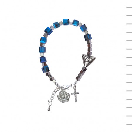 Pulseira Dezena Conta Cubos Medalha e Crucifixo Pulseira Dezena Conta Cubos Medalha e Crucifixo