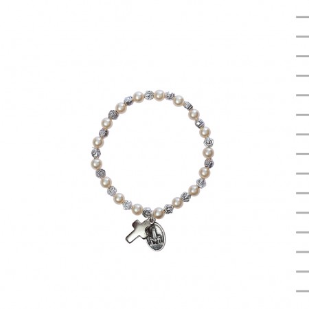 Pulseira Dezena Conta Pérola e Rosa Pequena Pulseira Dezena Conta Pérola e Rosa Pequena