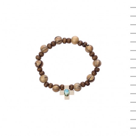 Pulseira Dezena Conta Redonda Madeira com Fátima Pulseira Dezena Conta Redonda Madeira com Fátima