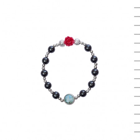 Pulseira Elástica Hematite Rosa + Medalha Fátima Pulseira Elástica Hematite Rosa + Medalha Fátima