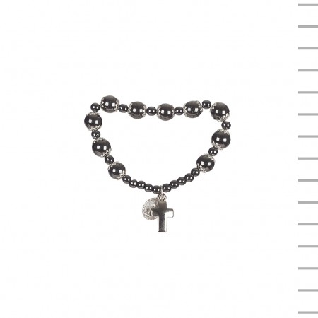Pulseira Hematite C/ Medalha de Fátima e Cruz Pulseira Hematite C/ Medalha de Fátima e Cruz