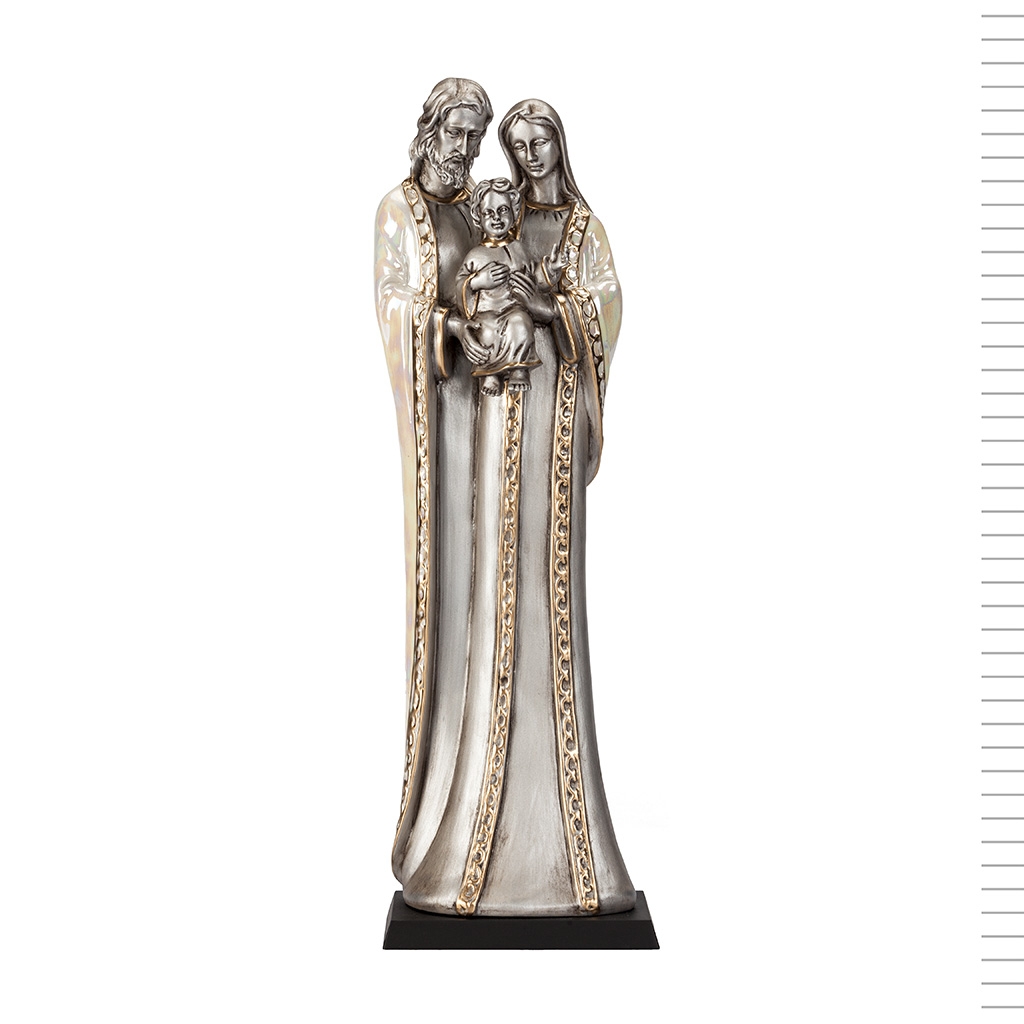 Sagrada Família Estilizada Prateada e Dourada 37 cm