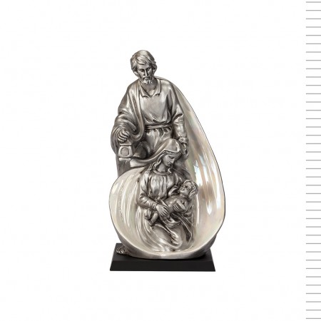 Sagrada Família Estilizada Prateada e Pérola 27 cm