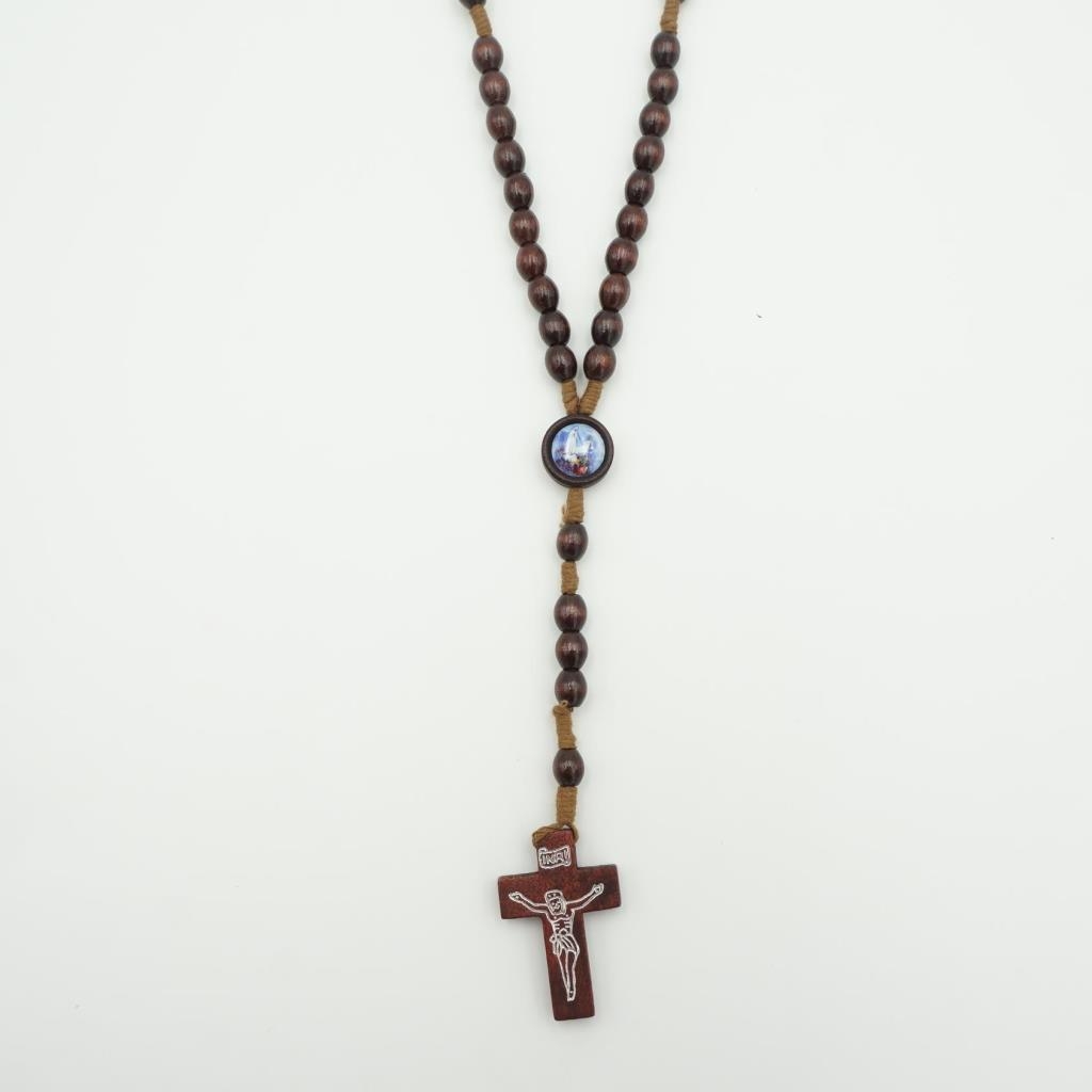 Terço de Fátima Conta de Madeira e Cordão