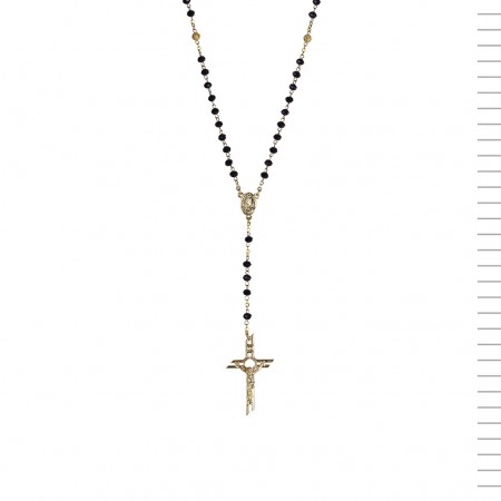 Terço Dourado Conta de Cristal Preta C/Caixa Terço Dourado Conta de Cristal Preta C/Caixa