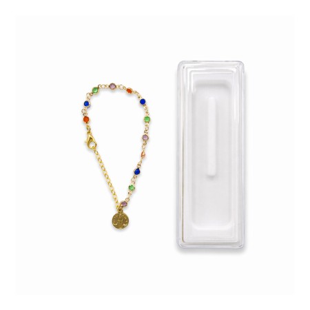 Pulseira Contas Coloridas C/ Medalha C/ Caixa