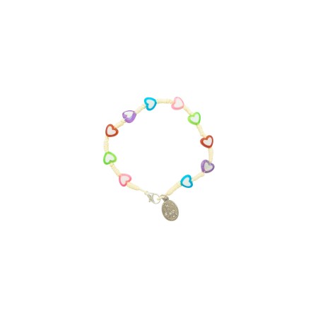 Pulseira Dezena Cordão C/ Corações Coloridos e Fátima