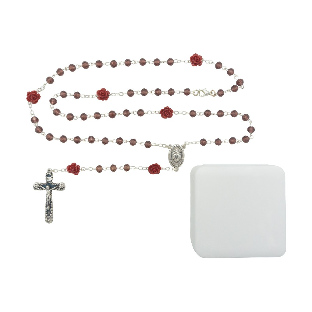 Terço Conta Cristal C/ Pai Nosso Rosa C/ Cx.