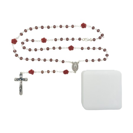 Terço Conta Cristal C/ Pai Nosso Rosa C/ Cx.