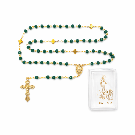 Terço Conta de Cristal Passador Fátima C/ Caixa