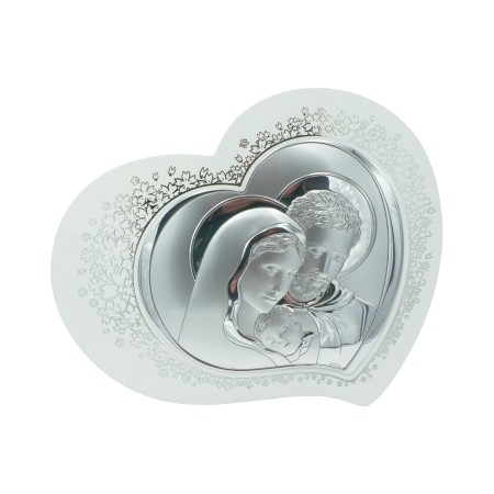 Coração Bilaminado C/ Sagrada Família e Flores 37.5x30cm