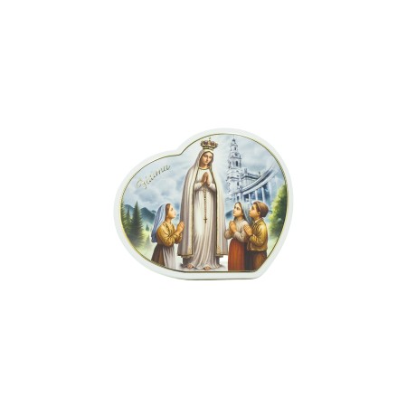 Placa Coração C/ Aparição de Fátima 15x13cm Placa Coração C/ Aparição de Fátima 15x13cm