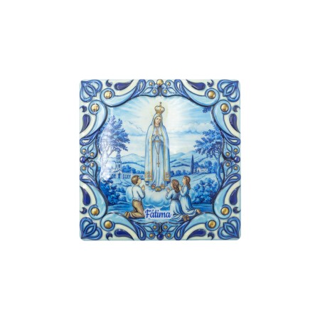 Quadro/ Placa Imit. Azulejo C/ Ap. e Santuário Fátima 20x20cm