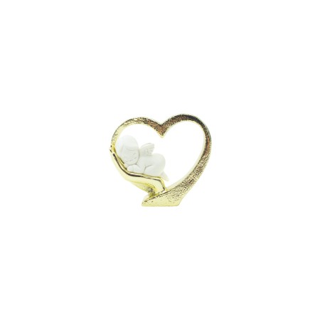 Coração Dourado C/ Anjo Branco 7cm Coração Dourado C/ Anjo Branco 7cm