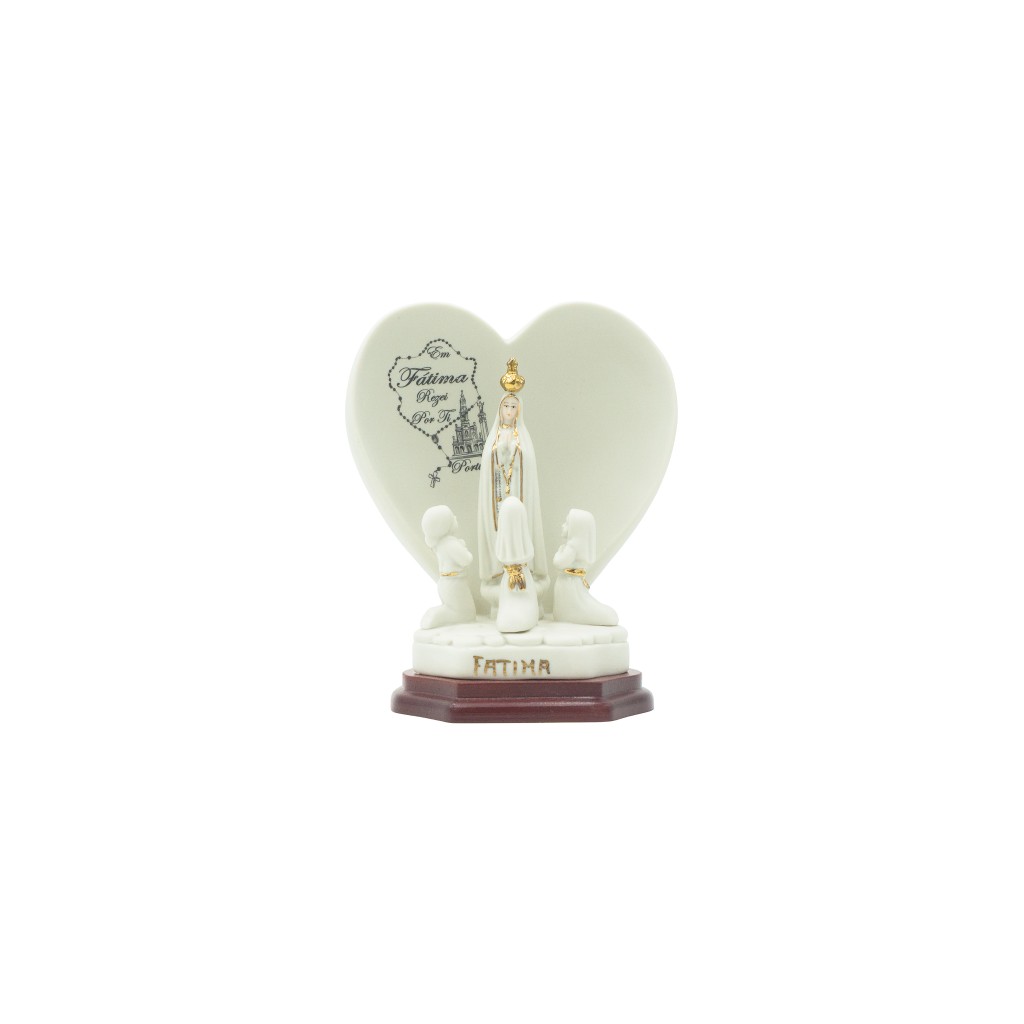 Coração C/ Aparição de Fátima Porcelana 15.5cm