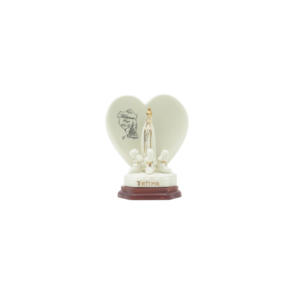 Coração C/ Aparição de Fátima Porcelana 12.5cm