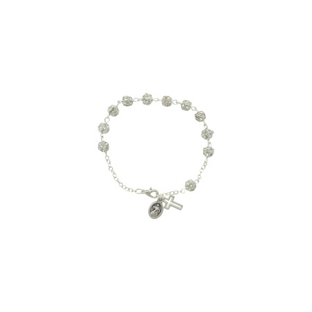 Pulseira Dezena de Fátima Prateada C/Brilhantes Cx Pulseira Dezena de Fátima Prateada C/Brilhantes Cx