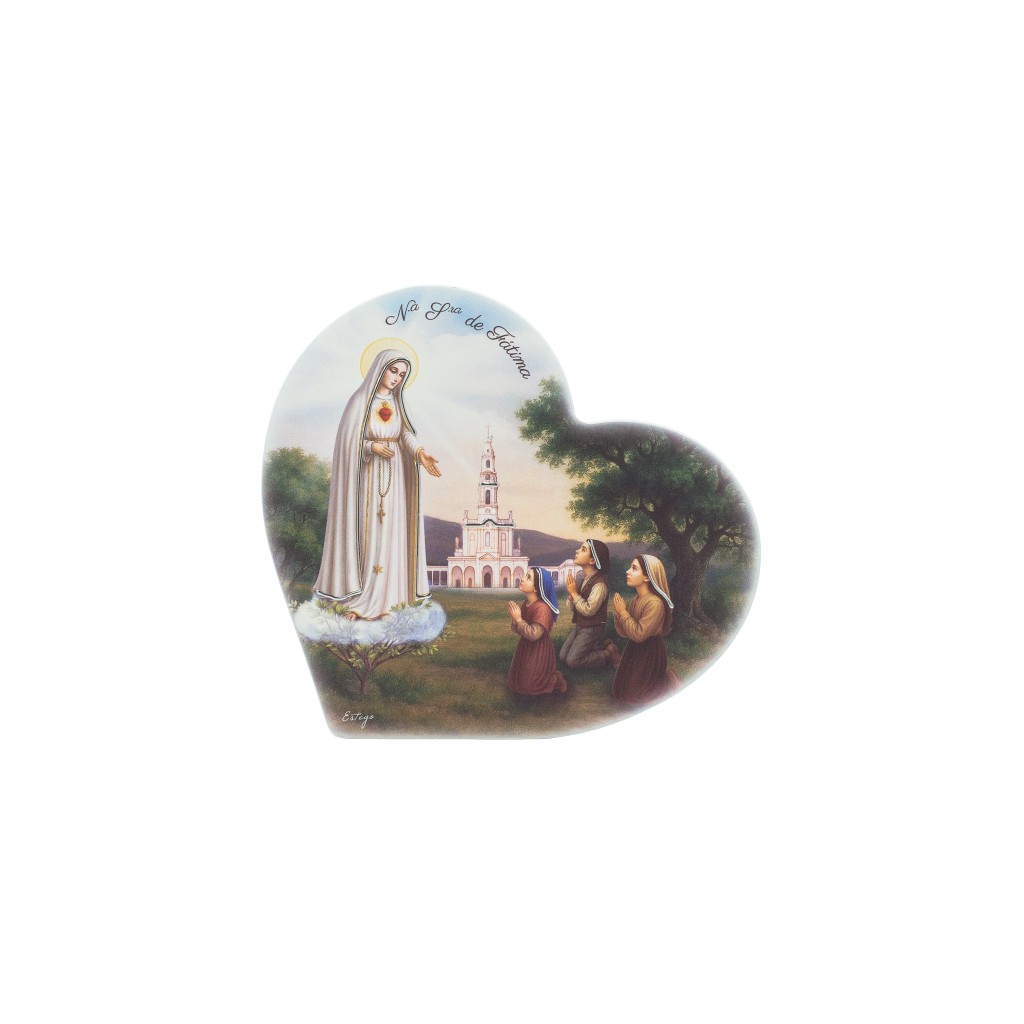 Quadro/ Placa Coração C/ Aparição de Fátima 20x18cm