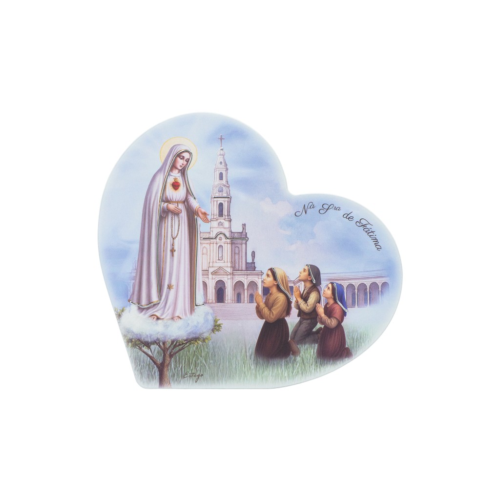 Quadro/ Placa Coração C/ Aparição de Fátima 28x26cm