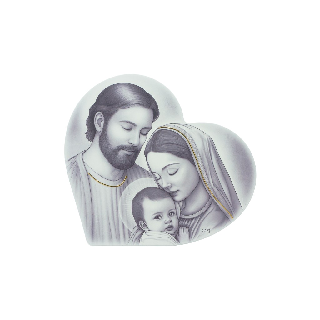 Coração C/ Sagrada Família P/B 28x25.5cm