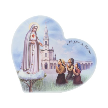 Quadro/ Placa Coração C/ Aparição de Fátima 36x33cm