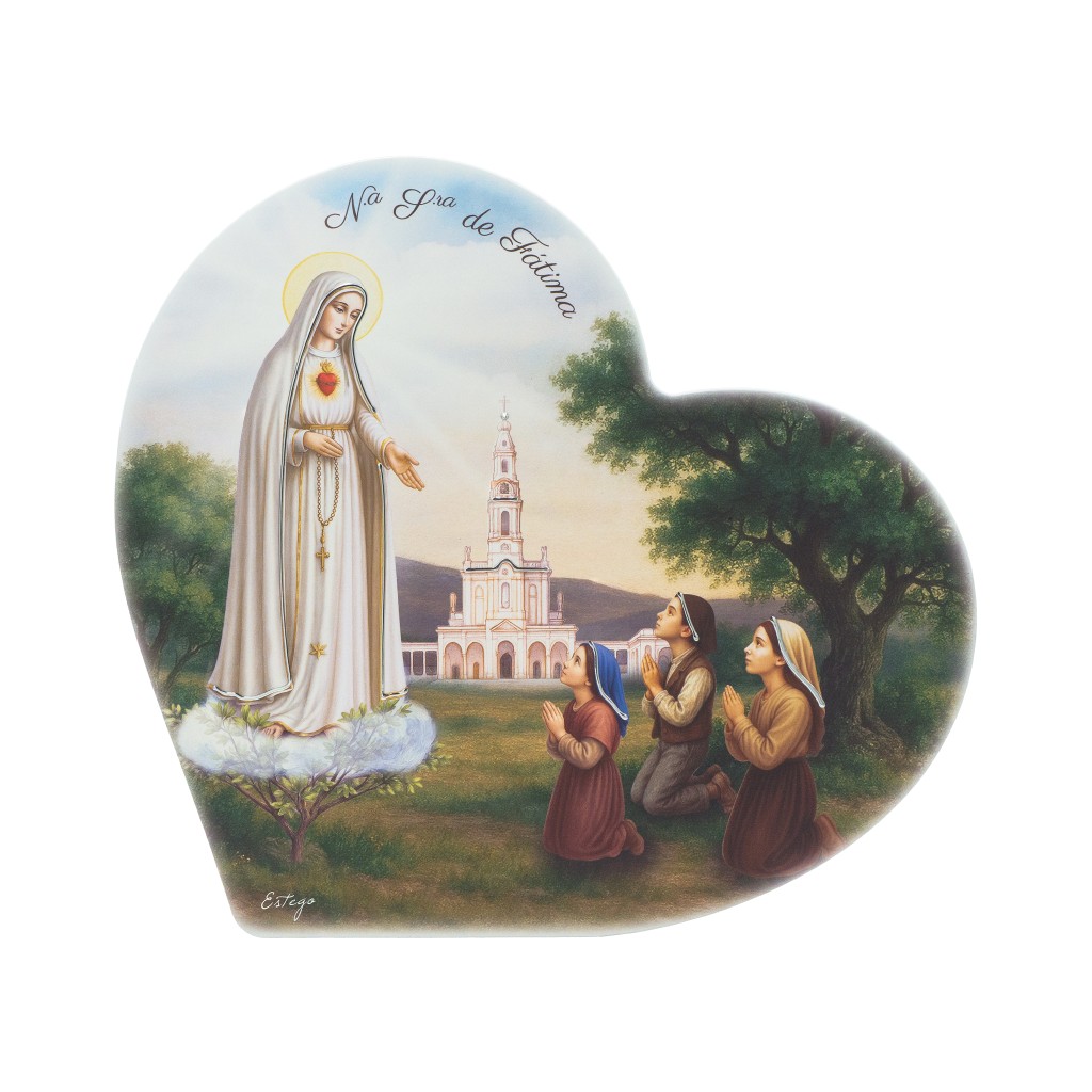 Quadro/ Placa Coração C/ Aparição de Fátima 36x33cm