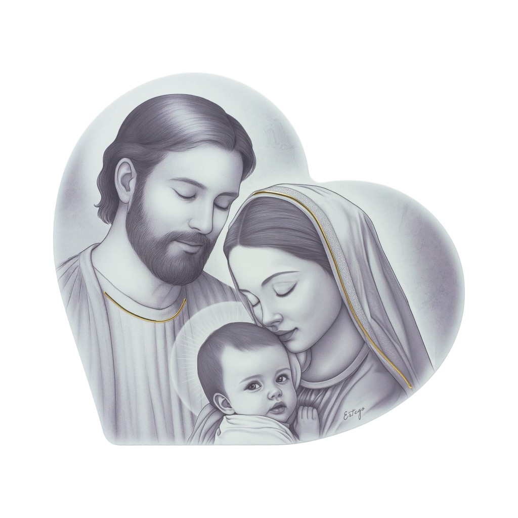 Coração C/ Sagrada Família P/B 36x33cm