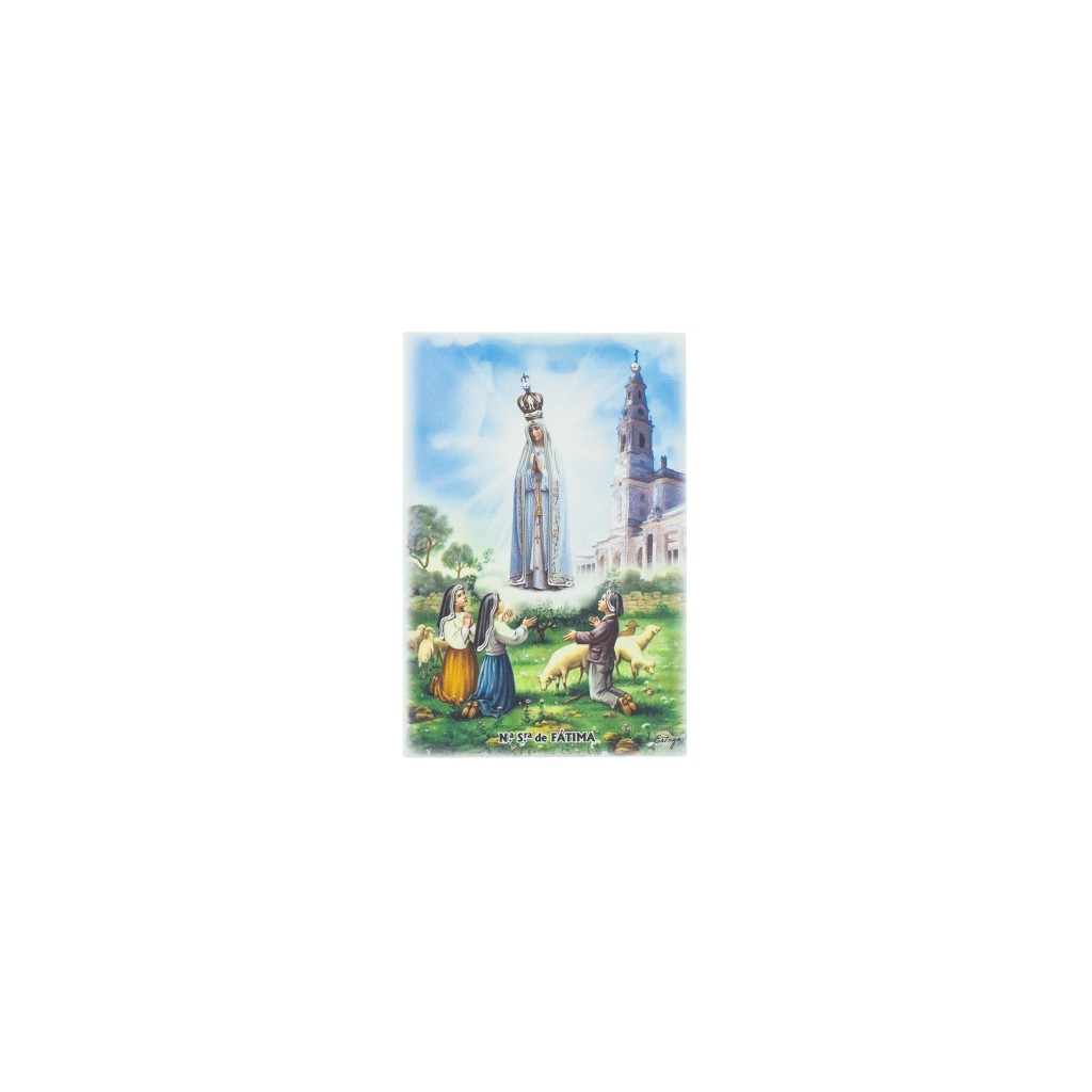 Placa C/ Aparição de Fátima Colorida 9x13.5cm