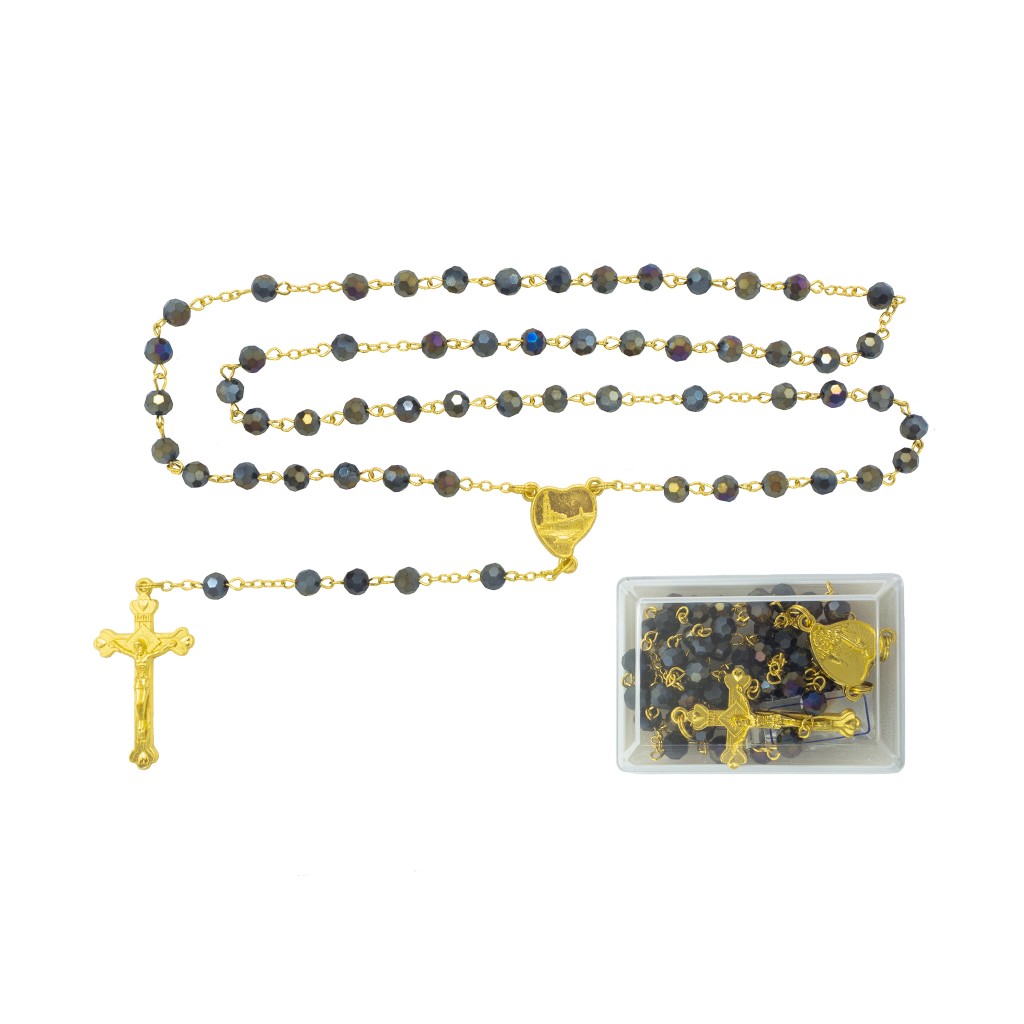 Terço Conta Cristal Div. Cores Cadeado Dourado C/ Caixa
