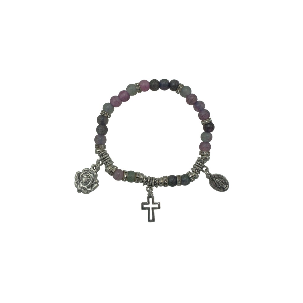 Pulseira de Fátima Pedra Div. Cores C/ Prateado