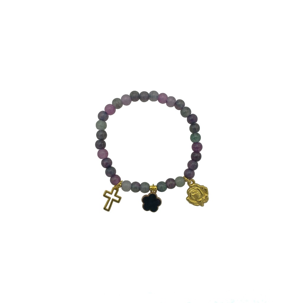 Pulseira de Fátima Pedra Div. Cores C/ Dourado