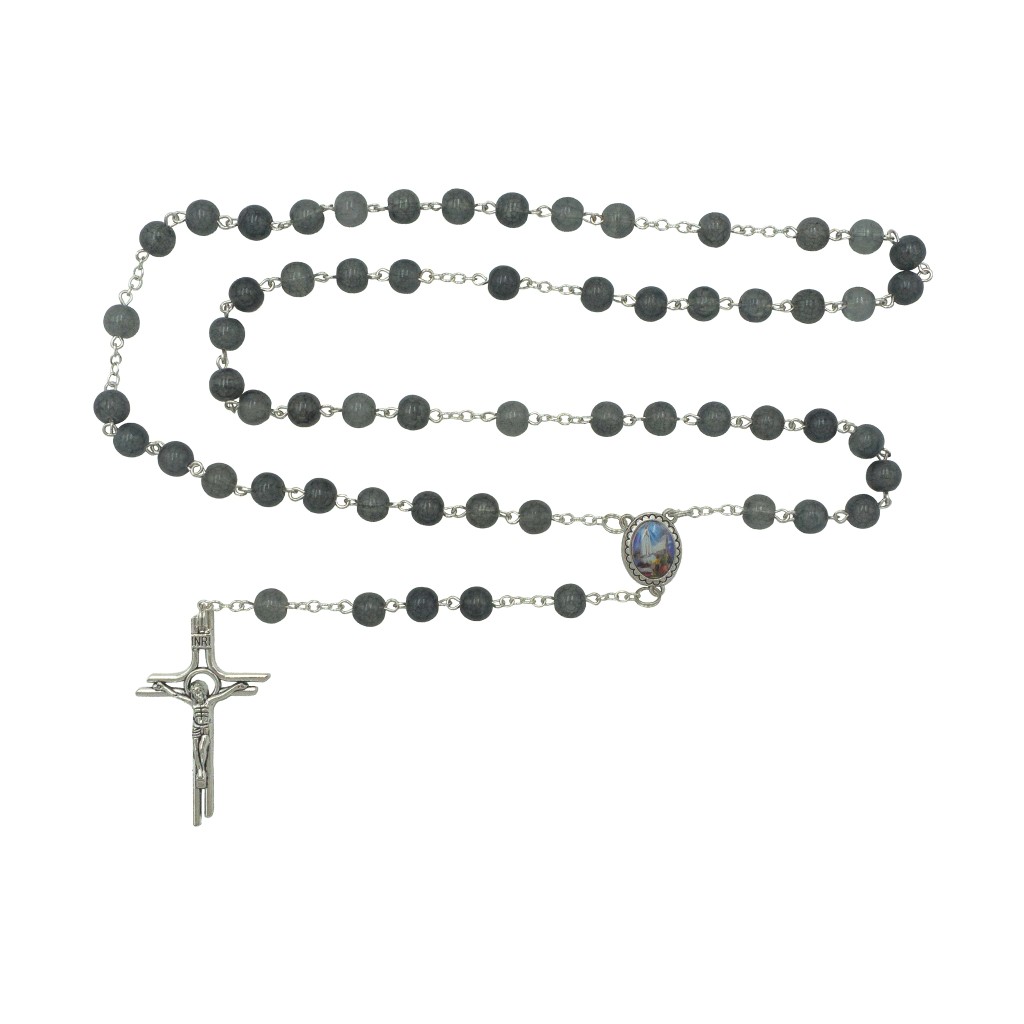 Terço de Fátima Prateado Conta Vidro Div. Cores