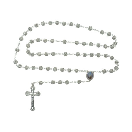 Terço de Fátima Prateado Conta C/ Brilhantes