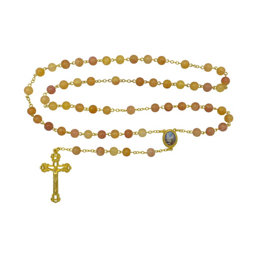 Terço de Fátima Dourado Conta Vidro Div. Cores