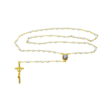 Terço Conta Pérola Oval Corrente Dourada Terço Conta Pérola Oval Corrente Dourada