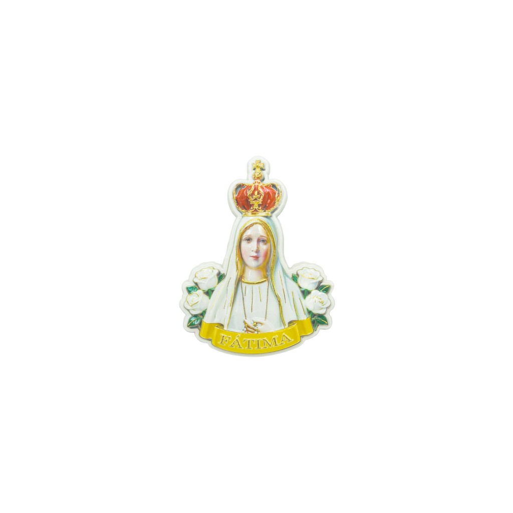 Íman Poliresina Fátima Coroada C/ Rosas Brancas