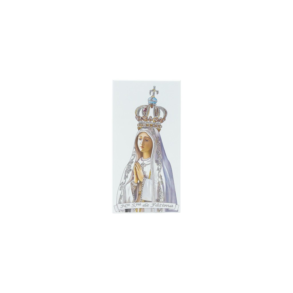 Placa C/ Fátima Coroada Col. C/ Fio Prateado 9x18cm