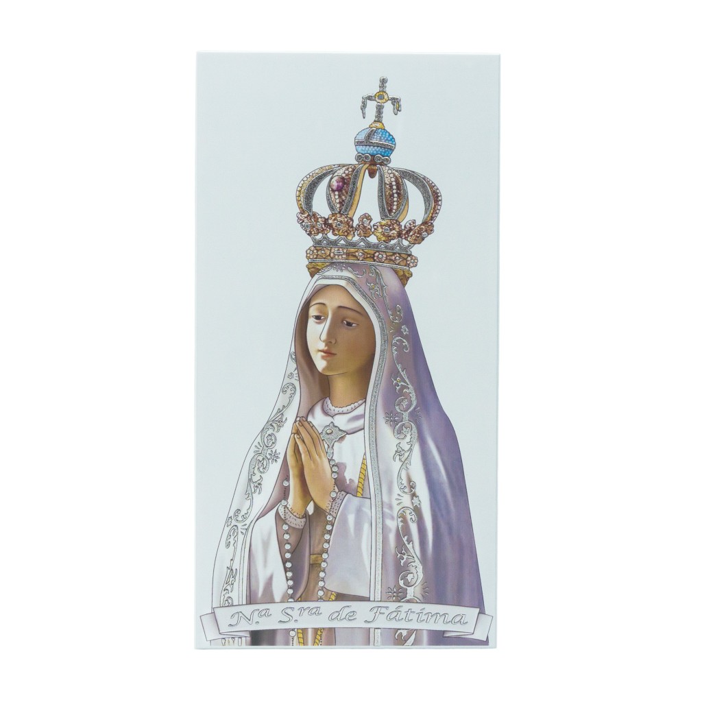 Placa C/ Fátima Coroada Col. C/ Fio Prateado 16x32cm