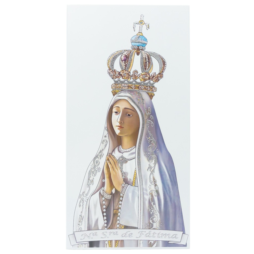 Placa C/ Fátima Coroada Col. C/ Fio Prateado 22x44cm