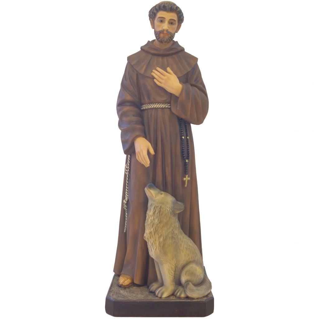 São Francisco de Assis C/ Lobo e Olhos de Vidro 80cm