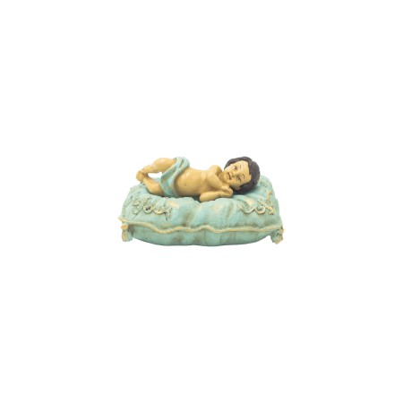 Menino Jesus Deitado C/ Cama Pintado à Mão 12cm