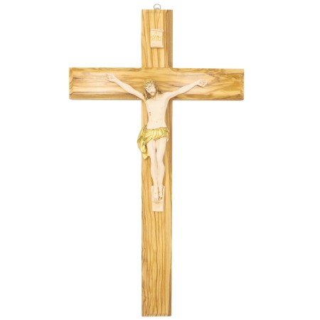 Crucifixo Madeira C/ Cristo Bege + Ouro 50cm Crucifixo Madeira C/ Cristo Bege + Ouro 50cm
