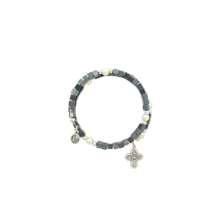 Pulseira Terço Hematite Medalha/Cruz Pulseira Terço Hematite Medalha/Cruz