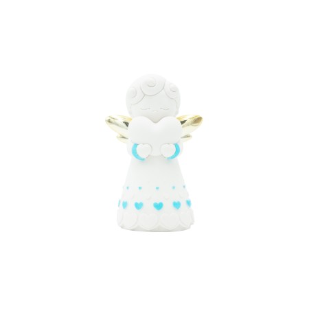 Anjo Branco C/ Corações Azuis/ Asas Douradas 20cm Anjo Branco C/ Corações Azuis/ Asas Douradas 20cm